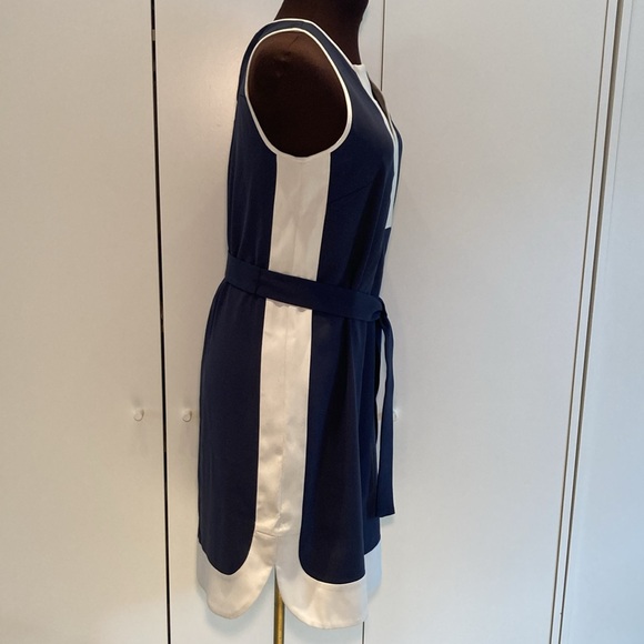 Ann Taylor colorblock navy cream belted dress S - Picture 2 of 15